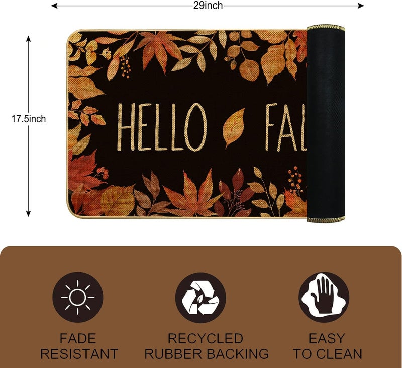 ARTDMT Hello Fall Maple Leaves Decorative Doormat, Fall Maple Leafs Door mat Indoor Outdoor Entrance Floor Mat Non Slip Autumn Harvest Vintage Thanksiving Decor Rubber Welcome Mats（29 x17in） - Image 2
